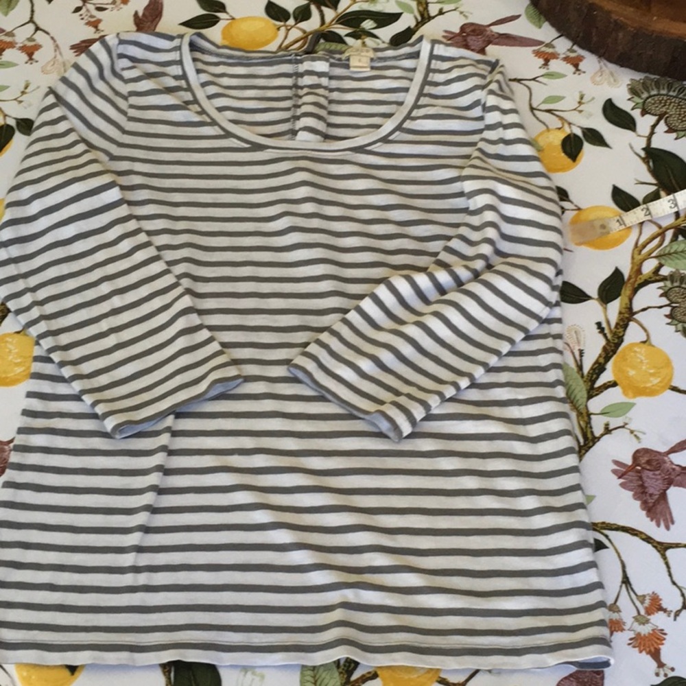 J CREW Striped Tee Shirt w/ 3/4 length sleeves Size Large